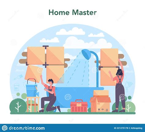 Home Master Concept Repairman Applying Finishing Materials Stock