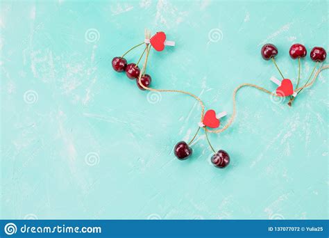 Summer Berries With Red Hearts Pin As A Symbol Of Valentine And Love