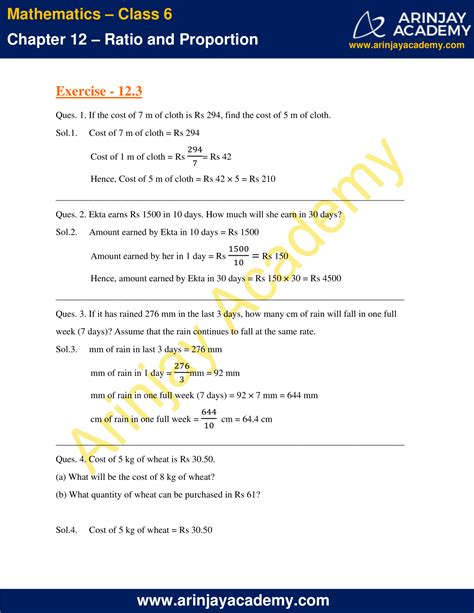 Ncert Solutions For Class 6 Maths Chapter 12 Ratio And Proportions