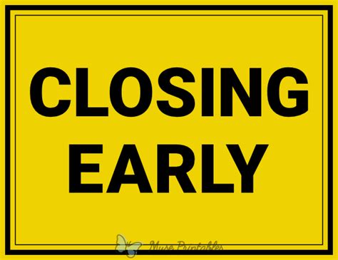 Printable Closing Early Sign