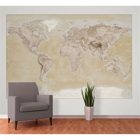 1 Wall Neutral World Map Atlas Wallpaper Mural 158m X 232m