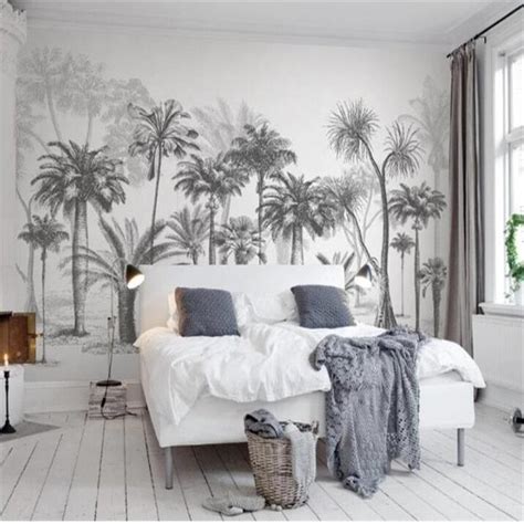 Custom Wallpaper Mural Black White Tropical Coconut Trees Bvm Home