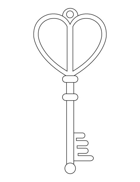 Printable Heart Shaped Key Coloring Page
