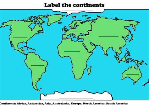 Maps Of The Continents Of The World For Students To Label And Colour Images