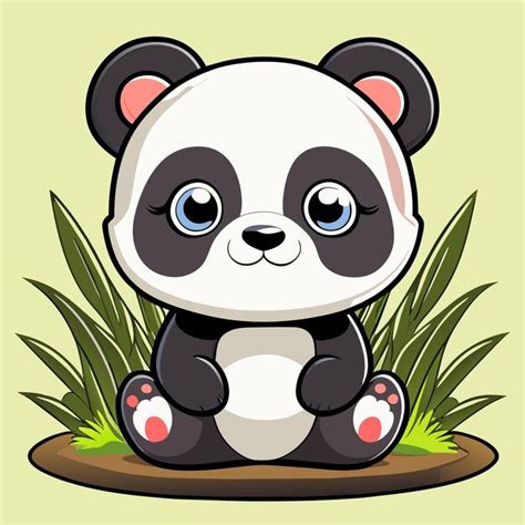 Lindo Bebé Panda Sentado En La Hierba Dibujado A Mano Dibujos Animados