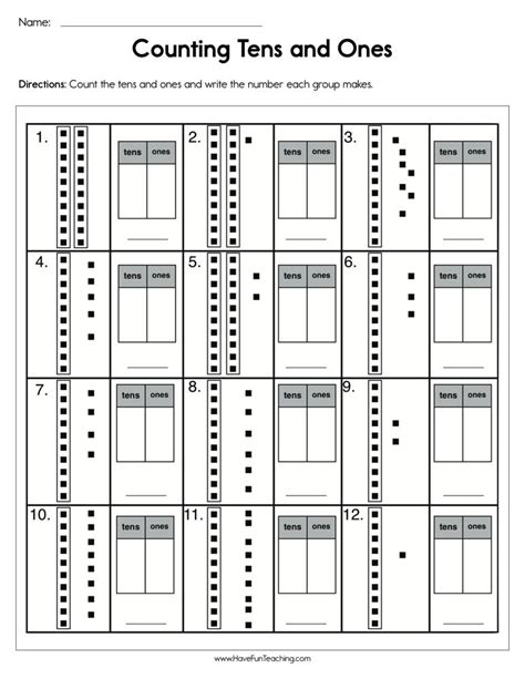 Grade 1 place value worksheet on identifying tens and ones. Count Tens and Ones Worksheet | Have Fun Teaching