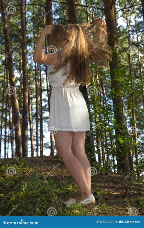 Long Hairy Women Posture In Coniferous Forest Stock Photo Image Of Outdoors Posture