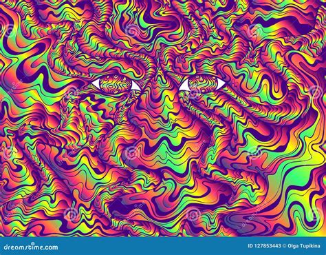 Psychedelic Alien Eyes With Waves Bright Gradient Colors Stock Vector