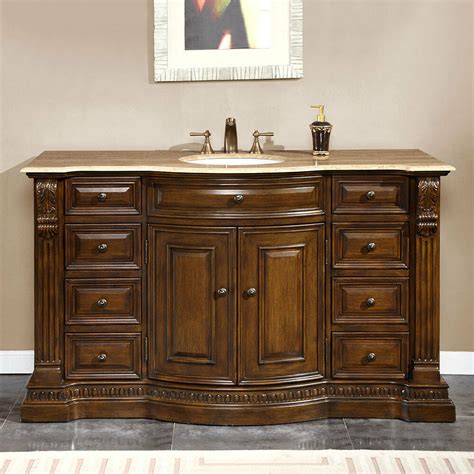 Quality, style, and utility in one this bathroom vanity set features: 60-inch Natural Travertine Stone Top Bathroom Vanity ...