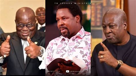 According to renowned nigerian website people prophet tb was known for his philanthropist works. Prophet TB Joshua predicts the winner of Ghana's Election ...