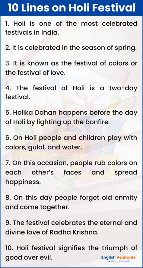 Holi Essay In English 10 Lines 10 Lines On Holi Festival