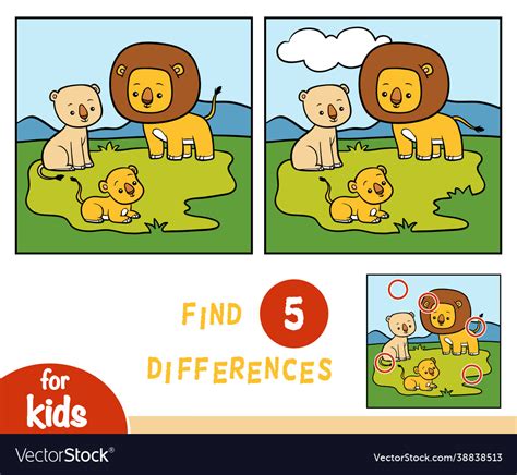 Find Differences Game For Children Three Lions Vector Image