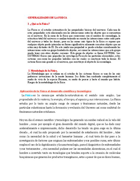 Doc Generalidades De La Fisica 1 ¿qué Es La Física Mar Nápoles