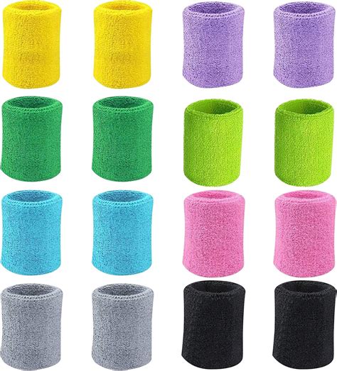 8 Pairs Colorful Wrist Sweatbands Athletic Cotton Terry