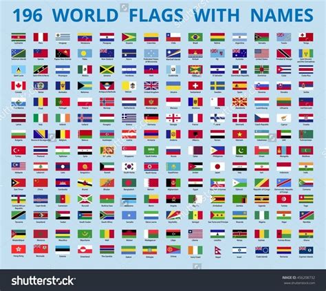 Flags Of The World With The Name Of The Country Vector Illustration