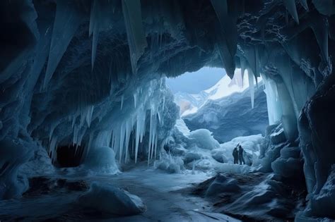 Premium Ai Image Frozen Cavern With View Of Distant Landscape Visible