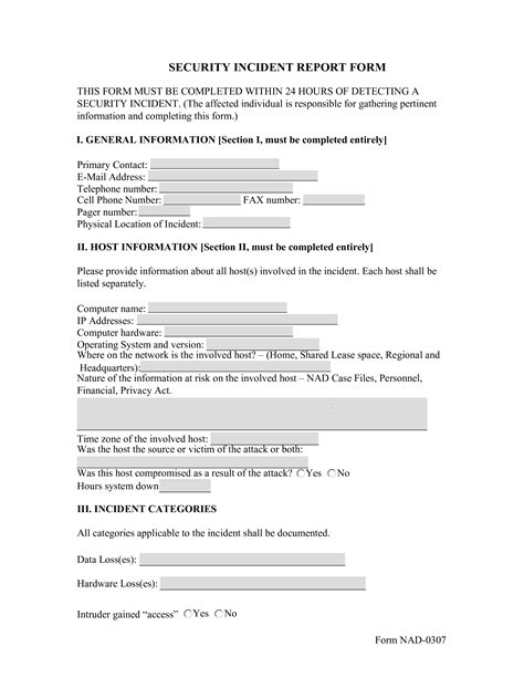 Blank Security Incident Report Form Templates At