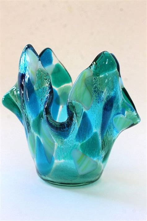Fused Glass Vase Candle Holder Under The Sea Votive Dish Sea Etsy Fused Glass Fused Glass