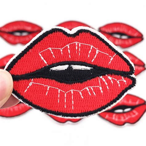 10pcs Sexy Hot Lips Embroidered Iron On Patches For Clothing Diy Sewing