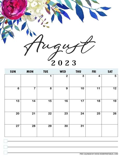 August 2023 Calendar Page Mobila Bucatarie 2023
