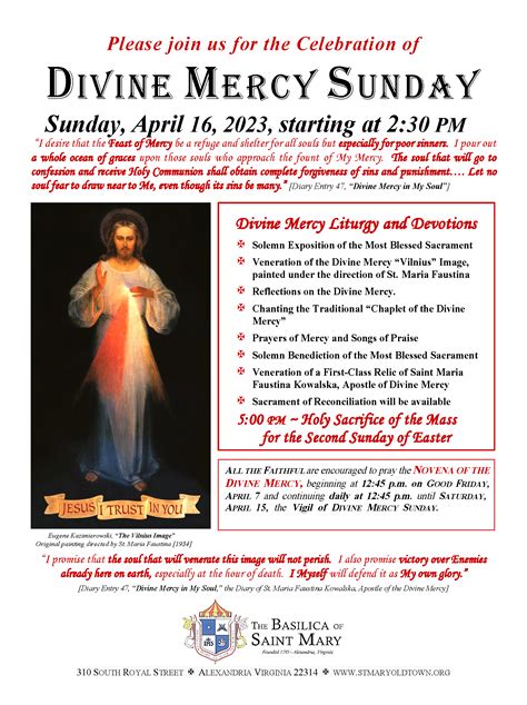 Celebrate Divine Mercy Sunday In The Basilica Church On April 16 2023 The Basilica Of Saint Mary
