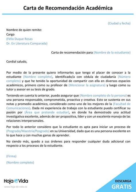 Modelo De Carta De RecomendaciÓn AcadÉmica 2024