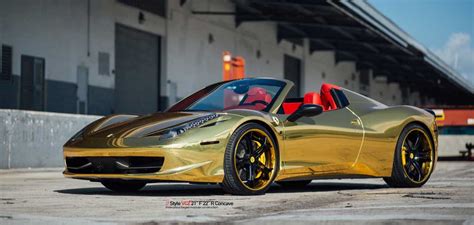 Golden Ferrari 458 Spider On Vellano Wheels Autofluence