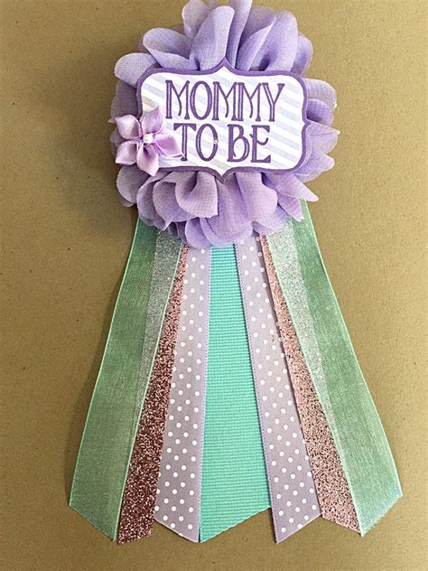 Purple Teal Aqua Baby Shower Corsage Pin Mommy To Be Flower Ribbon Pin