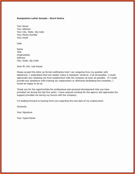 Best Resignation Letter For Two Week Notice Template Word