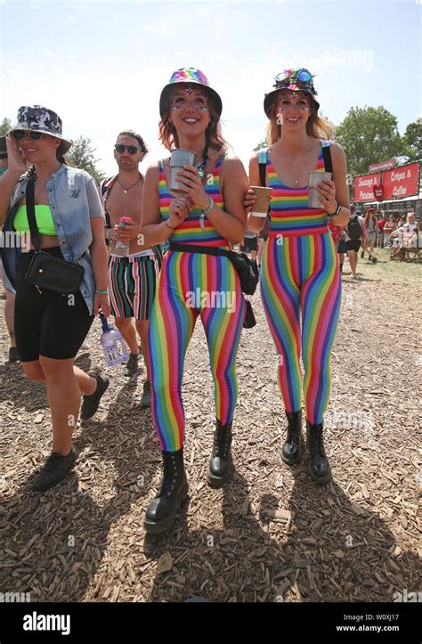 Festival Goers In The Hot Weather On The Third Day Of The Glastonbury