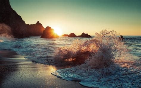 Sun Sea Beach Waves Splashes Wallpapers Hd Desktop And Mobile