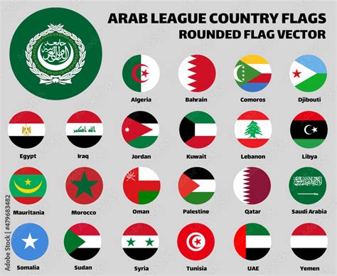 The Arab League Country Flags Set Collection Rounded Flat Vector Stock