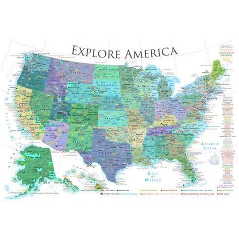 Geojango National Parks Us Map Poster White 24x16 Inches