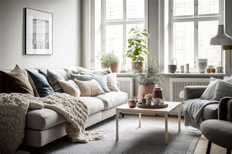 Modern Scandinavian Living Room Interior 3d Render Generative Ai