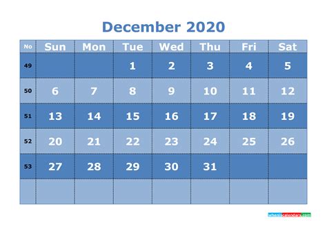 Printable December 2020 Calendar Template Word Pdf