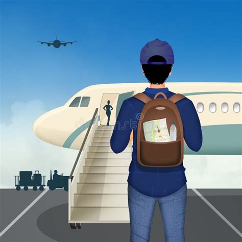 Illustration Of Man Travels By Plane Stock Illustration Illustration