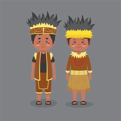 Download Couple Character Wearing Papua Traditional Clothes For Free