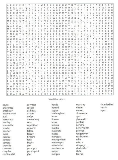 Car Word Search Worksheet Word Find Printable Activities For Kids