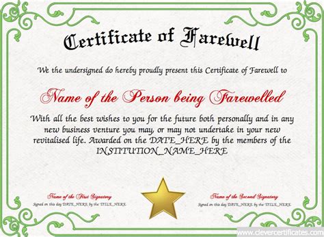 Certificate Of Retirement Template Fresh Certificate Of Farewell Free