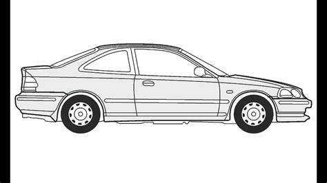 How To Draw A Honda Civic Coupe Как нарисовать Honda Civic Coupe