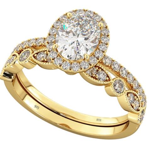 Epoch Vintage Halo Engagement Ring And Wedding Band Set