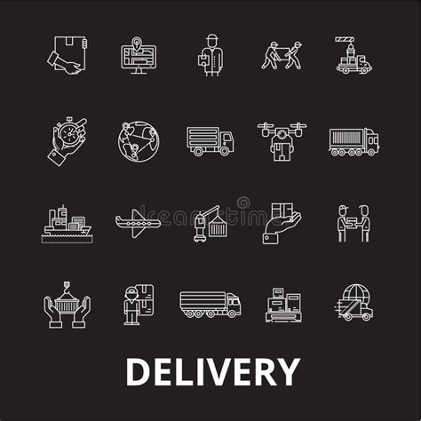 Delivery Editable Line Icons Vector Set On Black Background Delivery