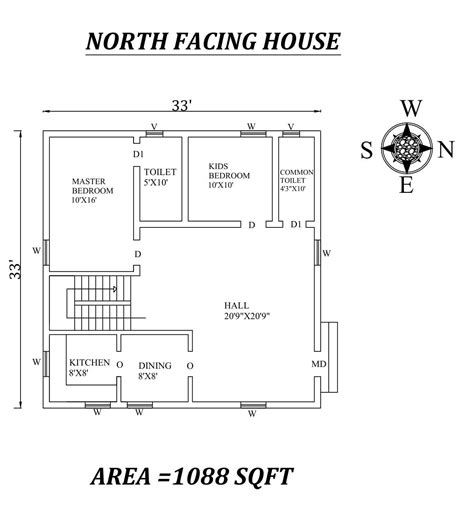North Facing 2Bhk House Vastu Plan
