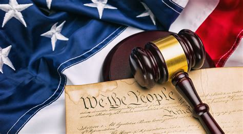 Stock Photo Of The Us Constitution With A Gavel And The American Flag