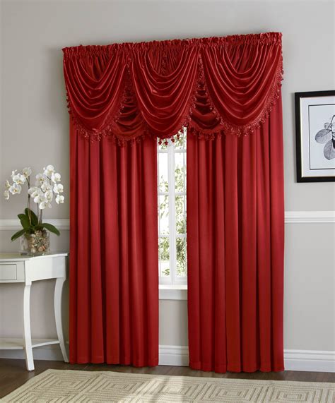 Hyatt Window Curtain And Fringed Valance Complete 9 Piece Window Treatment Set Red