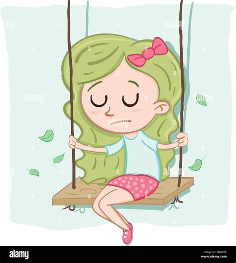 Cartoon Lonely Girl Sitting Alone On The Swing Stock Vector Image And Art