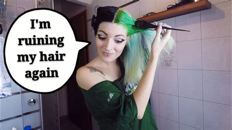 Hair Transformation I Do Split Hair Dye Green And Black Youtube