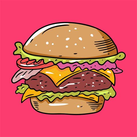 Cheeseburger With Bacon Colorful Vector Illustration In Cartoon Style