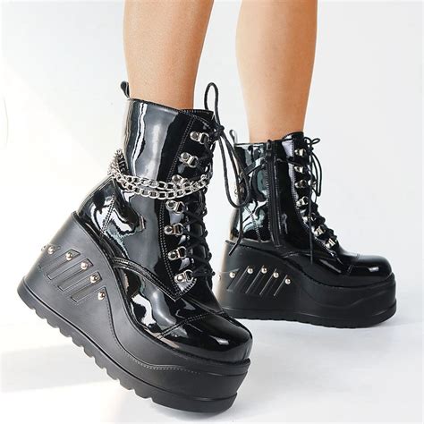 Gothic Boots With Chains And Platform Punk Rock High Heels Etsy