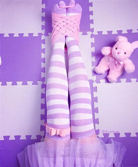 Purple Striped Thigh Highs Socks Stockings Fetish Kink Ddlg Playground